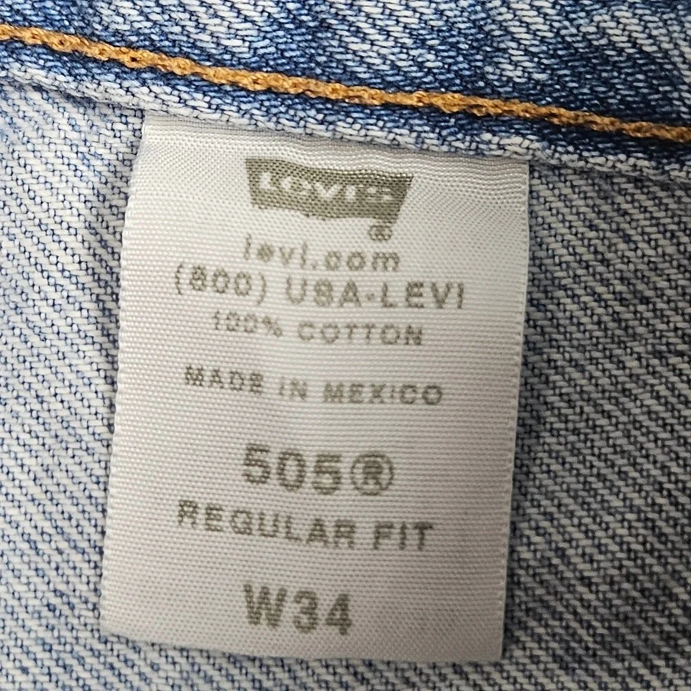 Levi's 505 Denim Shorts Mens W34 Light Wash Cutoff Raw Hem Vintage Casual Summer - Picture 4 of 8